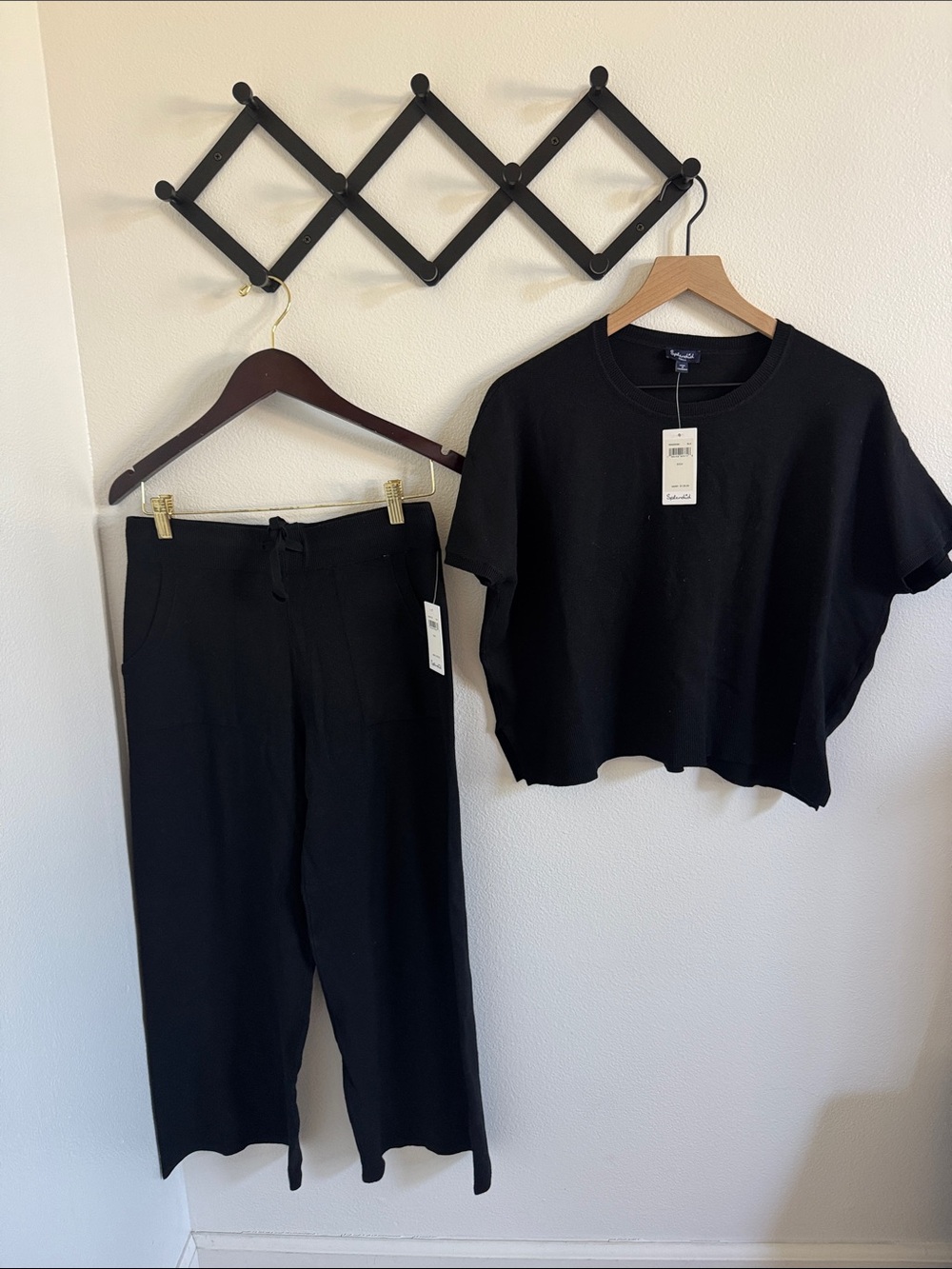 Splendid Black Wide-Leg Knit Pants Set
